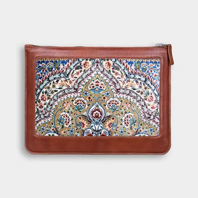 کیف کلاچ افشان چرم و فرش از سری دیبا